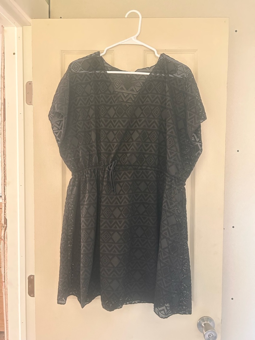 Black Crochet Lace Drawstring Waist Dress